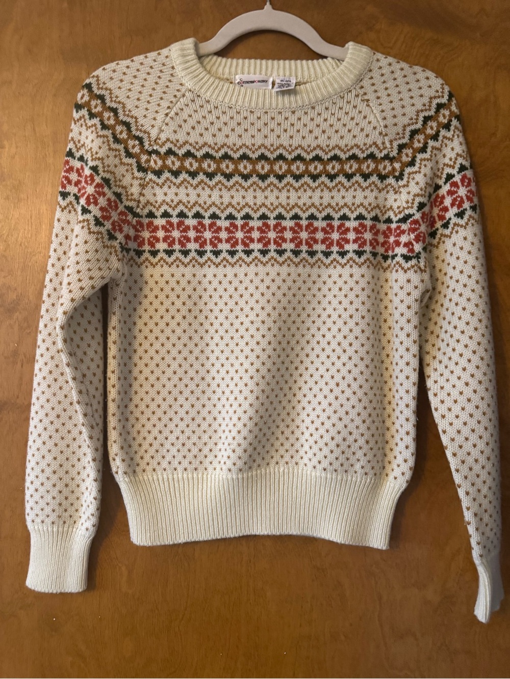 Sears Cream Fair Isle Crewneck Sweater with Rust & Olive Accents